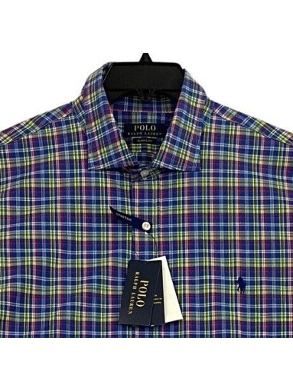 Polo Ralph Lauren Button Down Shirt Mens XXL Blue Plaid Classic Fit Cotton NWT